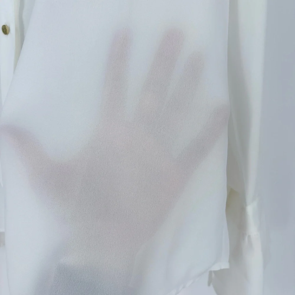 Banana Republic White Sheer Long Sleeve Blouse Ruffled Cuffs NWT - Picture 5 of 8